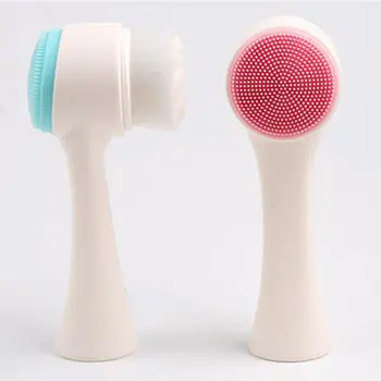 

3D face cleaning mini electric massage brush Double Sided Silicone Deep Cleaning Manual Soft Hair Cleansing Brush Face Artifact
