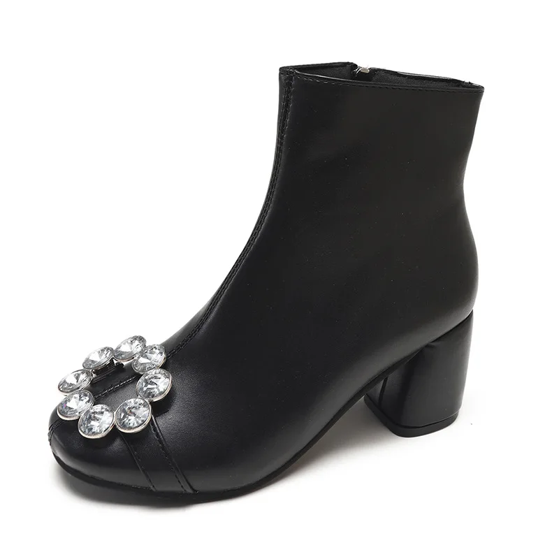 

Boots Female 2018 Autumn And Winter New Thick With Rhinestone Metal Buckle High Heel Boots Women
