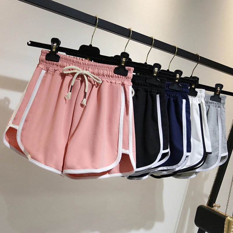 

5 Colors M-XXL Loose Pink Shorts Women Hipster Lace-up Elastic High Waist Shorts Summer Beach Slim Ladies Black Short Feminino