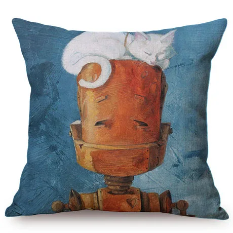 18 Nordic Adorable Robot Characters Cartoon Decorative Throw Pillow Cover Cotton Linen Chair Seat Cushion Cover Cases for Car K102-8