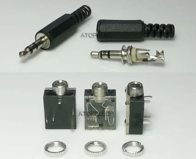 1 set 3.5mm Stereo Headphone 3pin Male Plug + 5pin Female Socket Jack