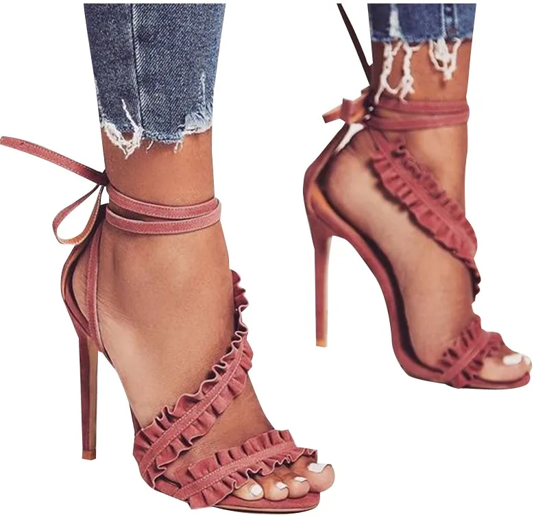 

Sestito Woman Elegant Pleated Lace-up Ankle Strap Sandals Ladies Cover High Heels Dress Party Shoes Woman Peep Toe Shoes