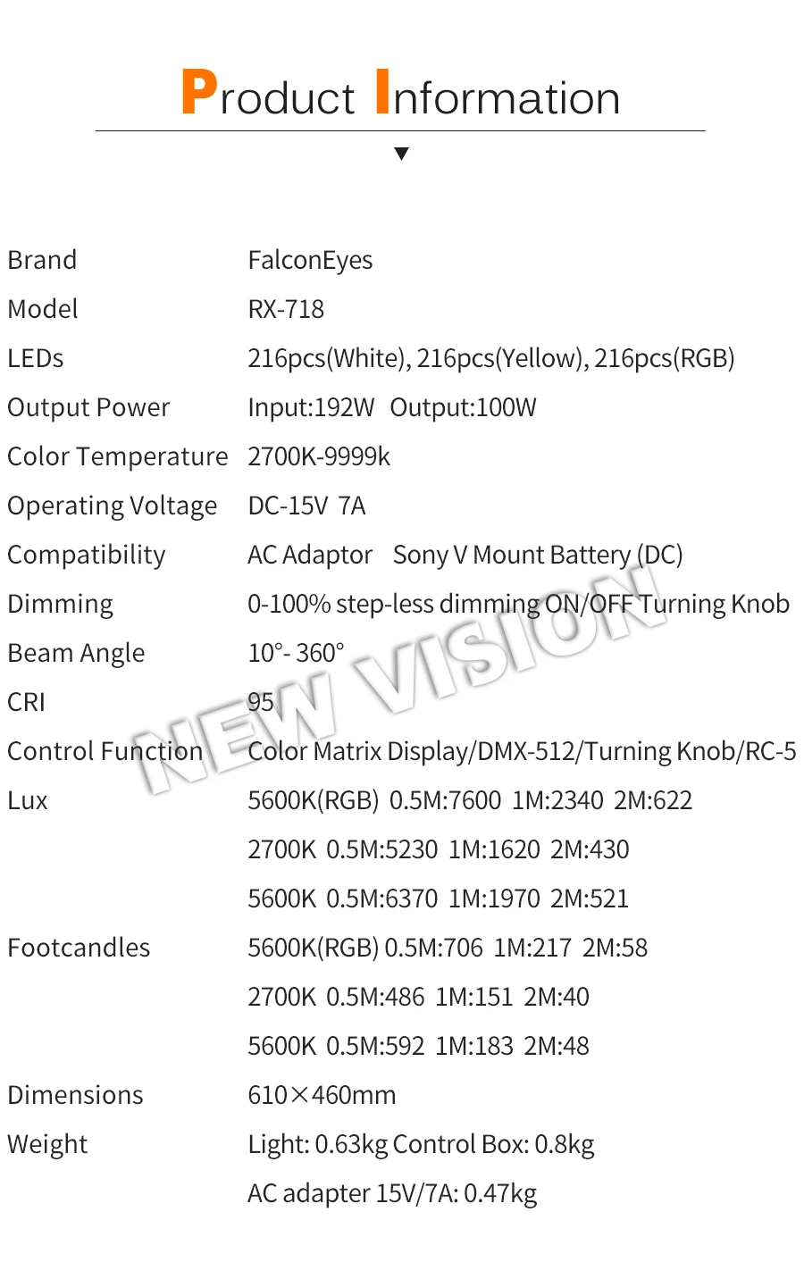 Falcon Eyes рулон-Флекс серия RX-718 100W RGB 2700-9999K портативный светодиодный светильник для фотосъемки с DMX 648 шт. Гибкая коробка безопасности для фотосъемки