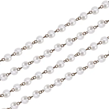 

5 Strands 1000x8mm Handmade Beads Chains Beaded Ball Chain with Glass Pearl Bead and Iron Eye Pin for Bracelet Necklace Jewelry