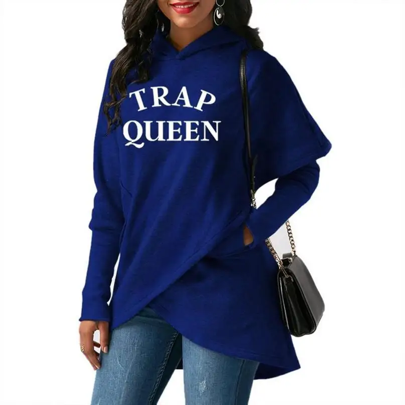 Толстовки для женщин сплит-надпись «Trap Queen» толстовка с напечатанными буквами Femmes толстовки женские кавайное худи свободные Harajuku