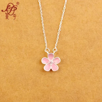 

925 Sterling Silver Sakura Flower Necklaces & Pendants Cherry Blossoms With Chain Choker Necklace Jewelry Freeshipping