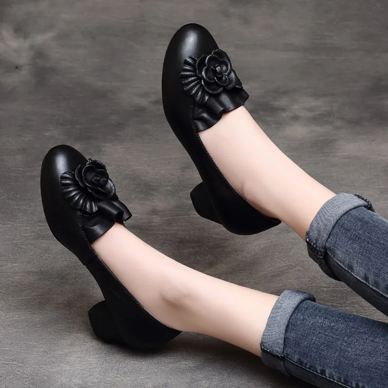 

Women Leather Pumps Office Style Ladey Shoes Spring Women 5 CM Low Heel Pumps Handamde Genuine Leather Women Pumps Lazy Shoes
