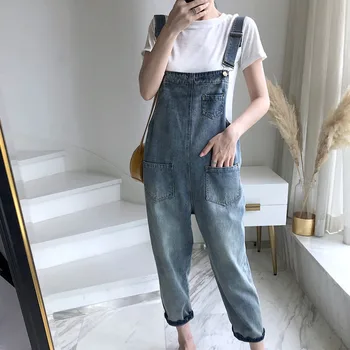 

New 2019 Summer Fashion Denim Women Overalls Loose Jeans High Waist Jumpsuits Casual Ankle Length Pants Female Jumper Trousers