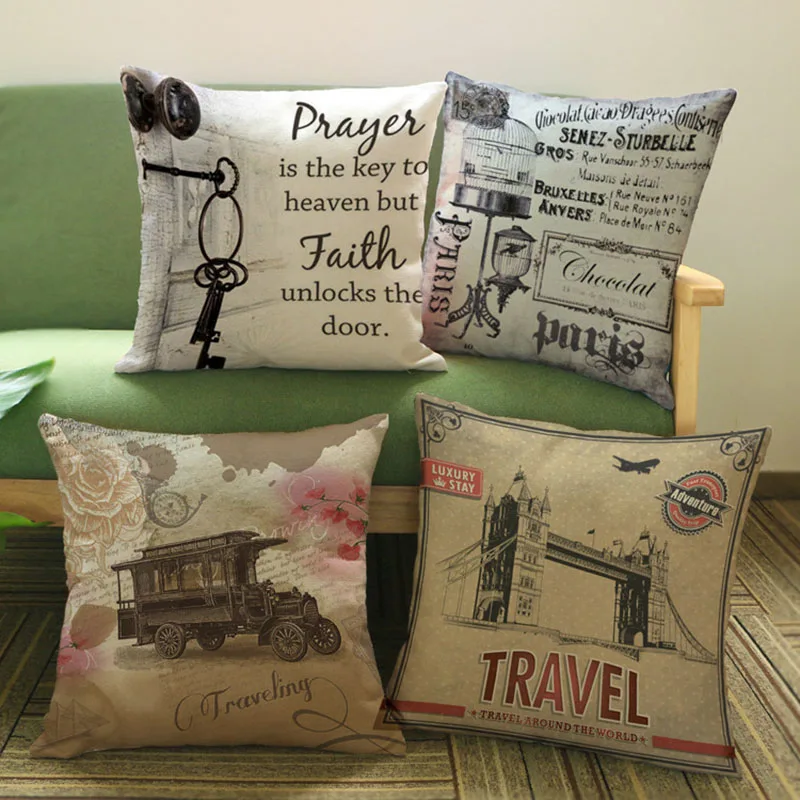 

Vintage French Famous Building pillow decorative cushion covers for sofa Pillows Arc de Triomphe pillowcase cushions cover decor