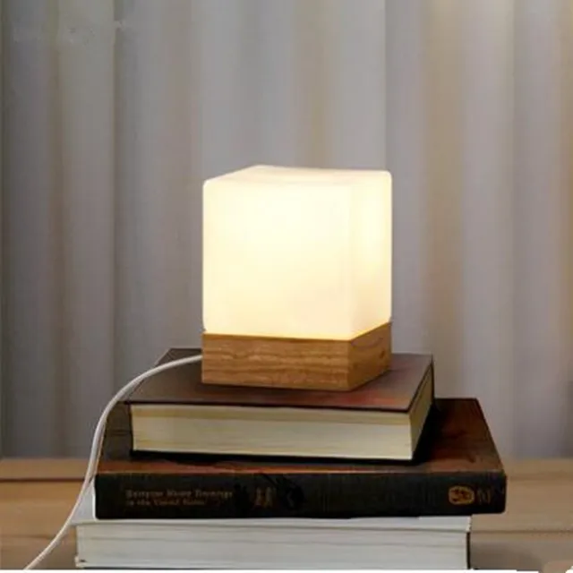 Modern Table Lamp Wood Base And White Square Gl Shade Led Modern Table Lamp Wood Base And White Square Gl Shade Led Indoor Light Desk Bed