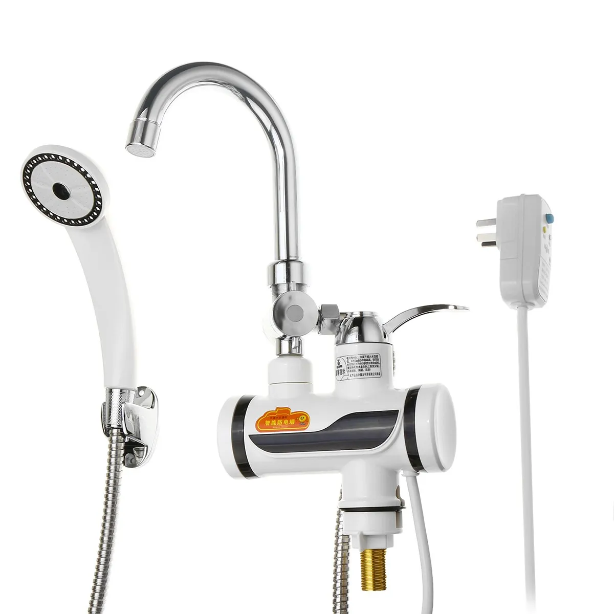 

220V 2000-3000W Kitchen LED Instant Electric Water Heater Fast Heating Faucet Hot Cold Mixer Tap + Shower + Leakage Protection