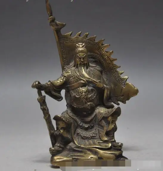 

S2862 5.6"Chinese Copper Bronze Dragon Guan Gong Guan Yu Sword warrior Buddha statue