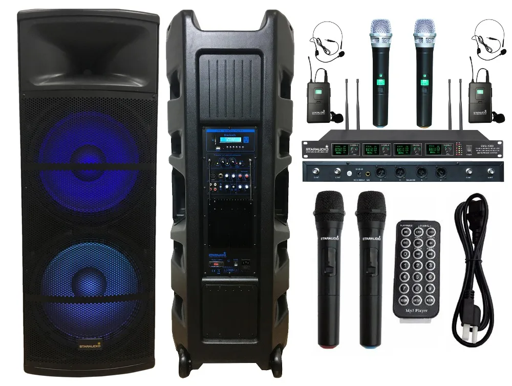 STARAUDIO Dual 15 Inch 5000W PA DJ Disco Speaker Powered Party Stage