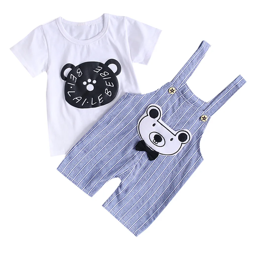 Комплект летней одежды для маленьких мальчиков и девочек, bebek Giyim, топы с рисунком из мультфильма «Мой первый Пасхальный», футболка, комбинезон, штаны в полоску, комплекты modis - Цвет: White