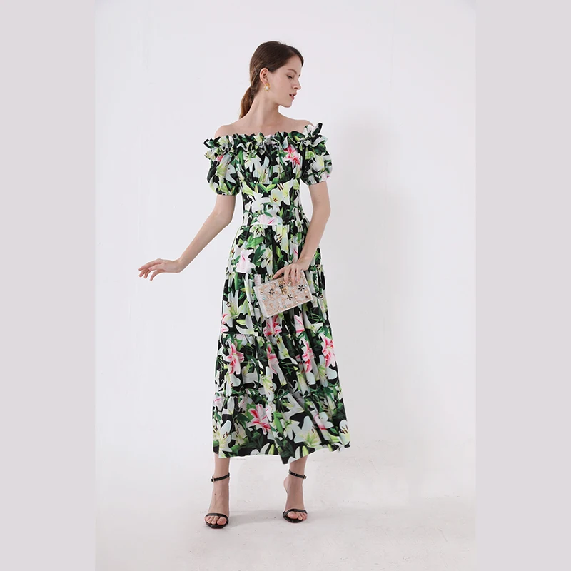 

Women Dress 2019 High Quality Summer Runway Short Sleeve Printed Casual Dresses Holiday Dress NP0551L
