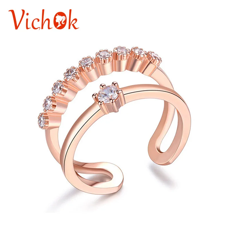 

VICHOK 925 Sterling Silver Ring Bling Zircon Fashion Ring Rose Gold Color For Women Fine Jewelry Statement Ring Minimalism Bague