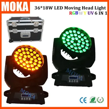 

2 Pcs/lot 2 in 1 flightcase+36*18w led moving head zoom wash light RGBWY UV 6in1 led wash moving head stage disco bar lighting