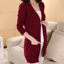 Модный длинный кардиган, кашемировый шерстяной свитер, женский свитер с v-образным вырезом и длинным рукавом