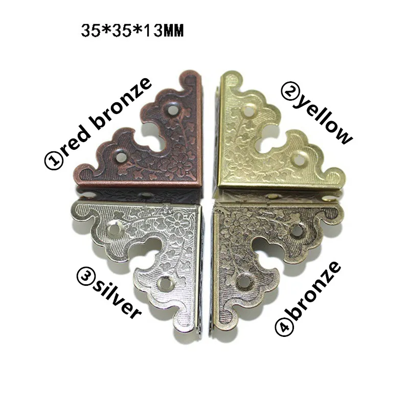 Antique-Iron-Triangle-Corner-Wooden-Box-Corners-Furniture-Protector-Decor-Print-Pattern-Carved-Protectors-35mm-40Pcs