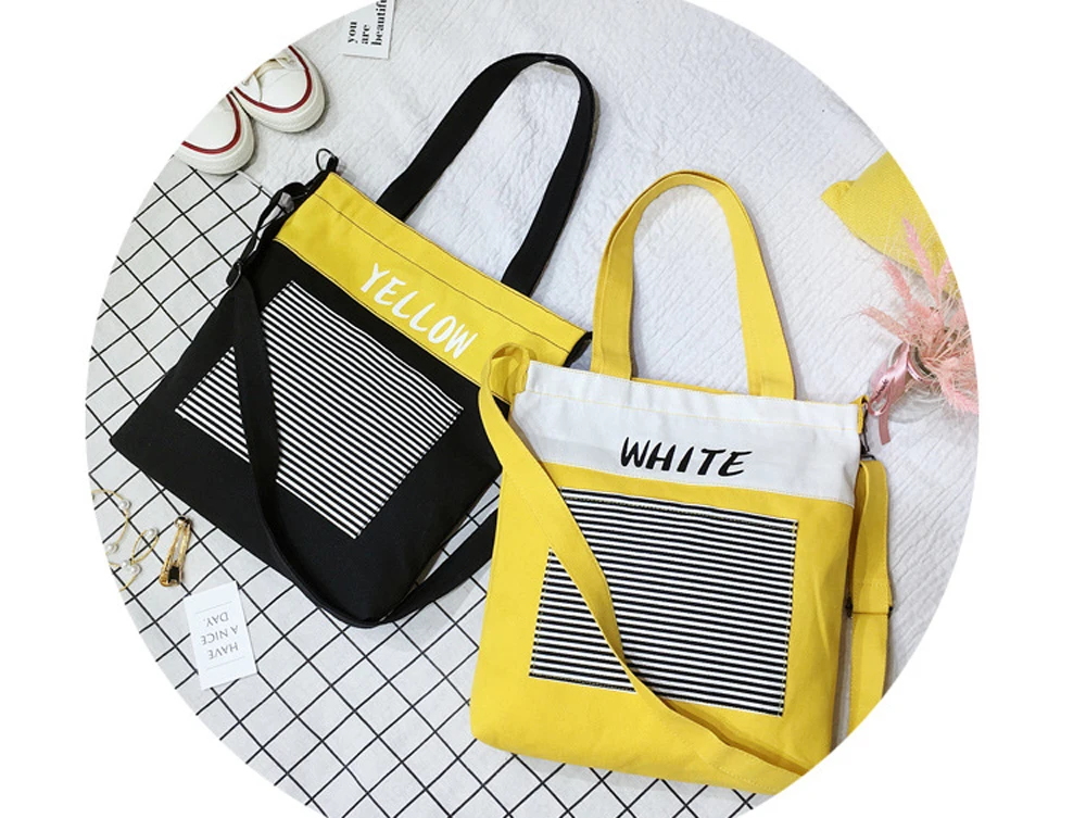 Лоскутная сумка для покупок на одно плечо черный желтый холст ткань 2019 новая молния многоразовые эко-сумка bolsas de tela
