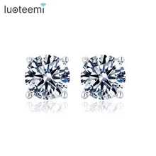 Luoteemi простой Стиль Высокое качество 1 карат 5 мм Чистый Прозрачный фианит милые Серьги для Обувь для девочек Белое золото- цвет фабрики