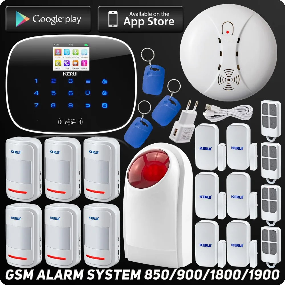 

DHL Free Shipping Wireless GSM Home Security Alarm System App Control Wireless Smoke Detector Outdoor Strobe Flashing Siren