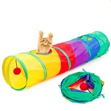 Dobrável animal de estimação gato canal brinquedo rolamento quebra-cabeça arco-íris 2 buracos gato túnel jogar bola gatinho interativo brinquedo para gatinho gato