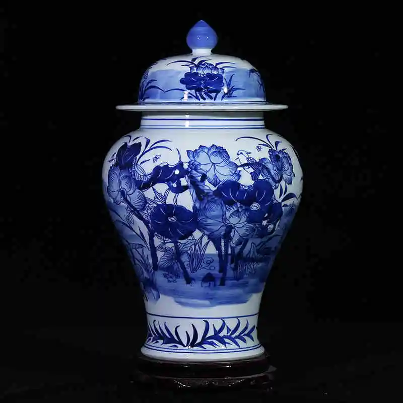 Китайский Воспроизводства керамическая банка имбирь ваза античный фарфор храм банки керамические украшения дома банку синий