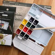 Япония kuretake твердые прозрачные воды цвет 12 цветов Джейн рукав тип краски открытый пигмент живопись портативный эскиз цвет искусство