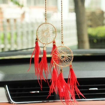 

New Dreamcatcher Car Ornaments with Pearl Car Interior Ornaments Bling Hanger Car Accessories Auto Decor Red Blue