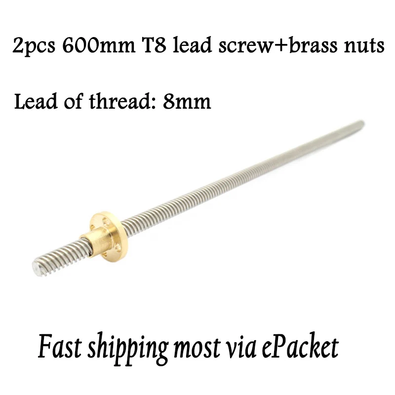 2pcs Anet Length 600mm T8 Lead Screw/Thread Rod lead 8mm Dia 8MM Pitch 2mm Copper Nuts for most Prusa I3 3D printer&ampCNC parts |