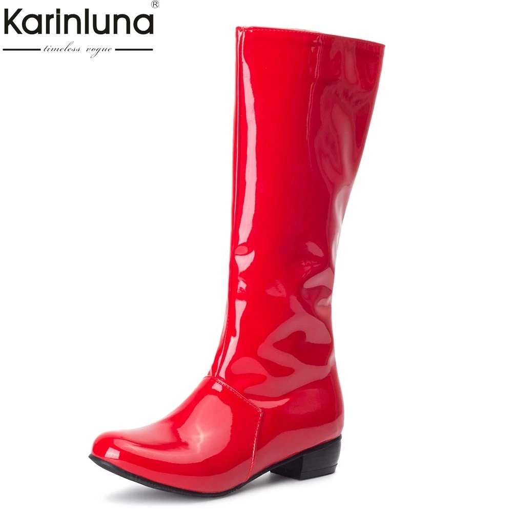 

KarinLuna 2018 small big Sizes 30-48 customized Wholesale Women Shoes Woman Boots PU leather mid-calf Boots Woman
