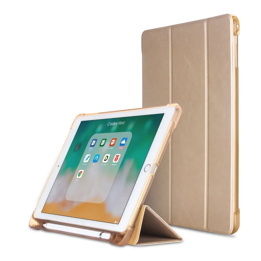 Чехол для iPad 9,7 дюймов /iPad Air 1 2 искусственная кожа+ термополиуретан задняя крышка смарт-чехол для планшета с держателями карандашей пленка для экрана - Цвет: Золотой