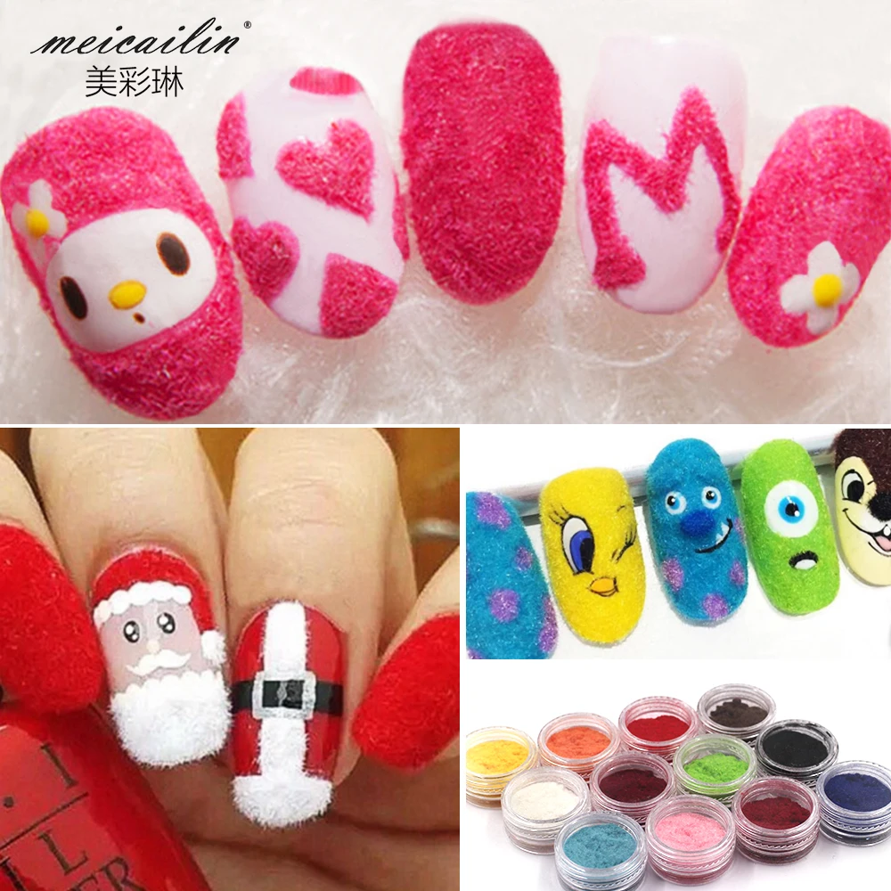 Hot Sale 12 Color Cute 3D Velvet Nail Glitter Flocking Powder Christmas Nail Art Decoration Manicure DIY Decals Sticker Tool Set in Rhinestones