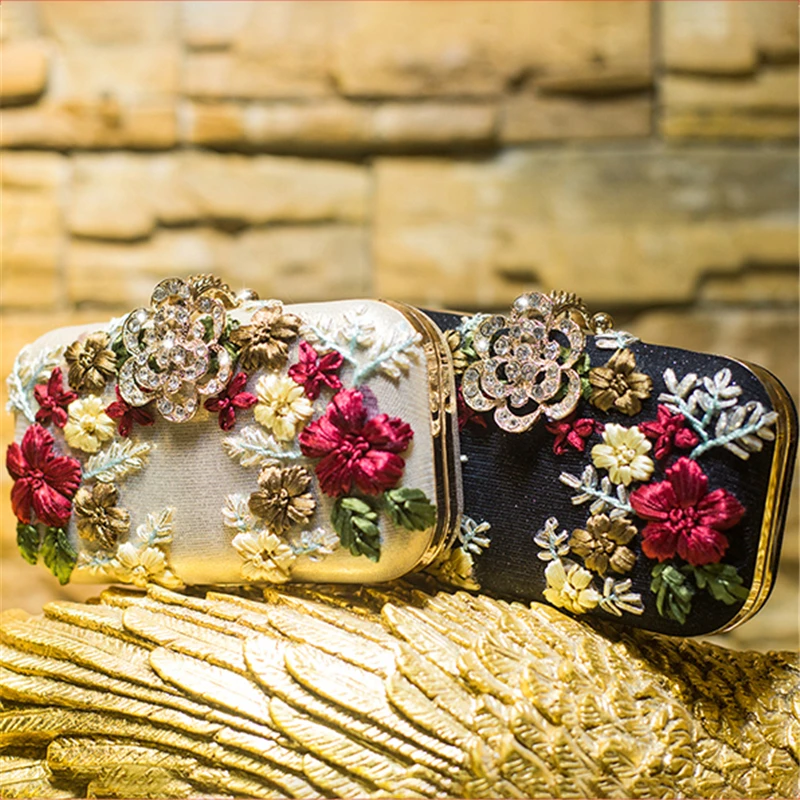 

Women Clutch Bags Crystal Luxury Handbags Black Gold Silver Evening Bag Floral Wedding Bride Purse Ladies Small Shoulder Bags