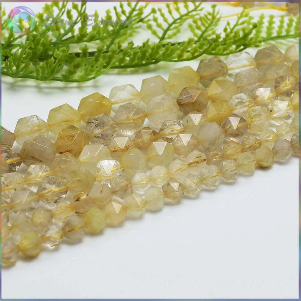 

Natural Gold Rutilated Quartz Triangle Faceted Beads 6mm,8mm,10mm