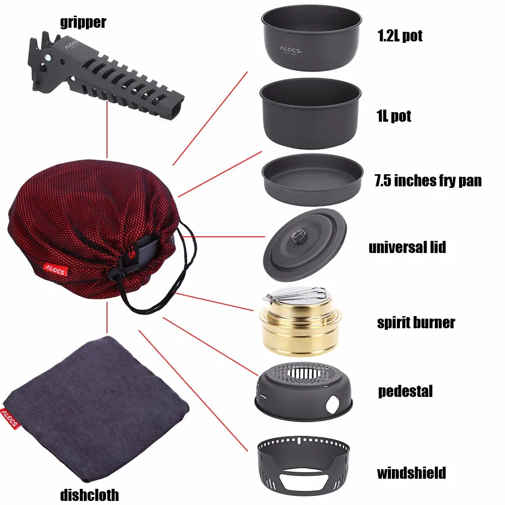 ALOCS C05 2-4 человек наружная посуда Кемпинг спиртовая плита повара набор для кемпинга пешего туризма пикника плита с захватом горшок