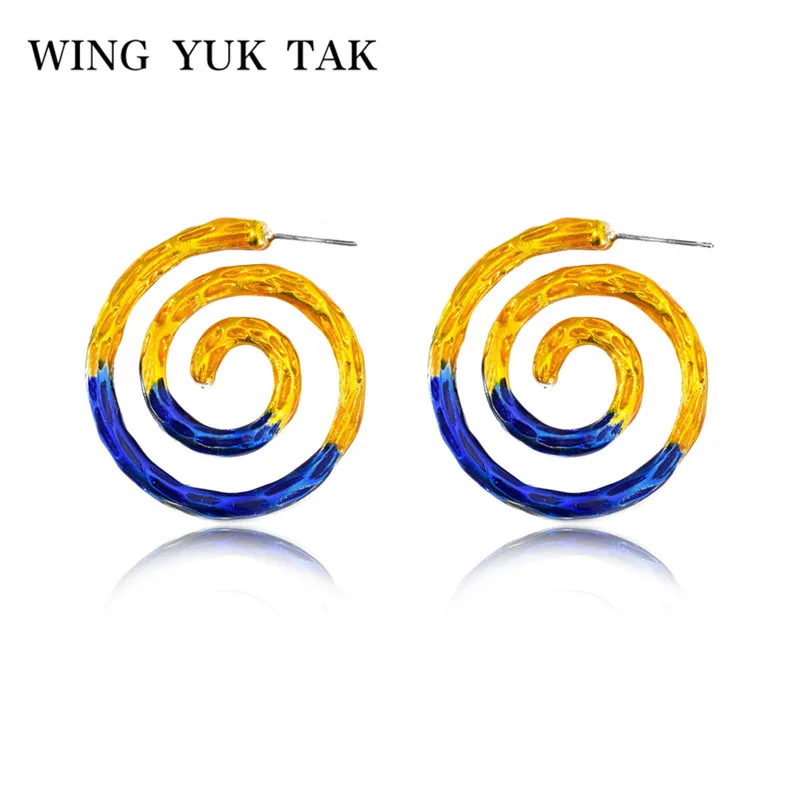 

wing yuk tak Fashion ZA Enamel Hoop Earrings For Women Big Circle Round Statement Earrings Brincos Jewelry Wedding Party Gifts