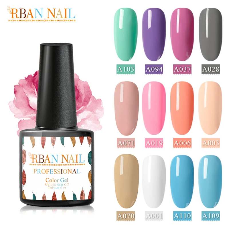 

RBAN NAIL 7ml Color Gel Nail Polish Pure Gel Varnish For Manicure Semi Permanent Soak Off UV Led Long Lasting Nail Art Laquer