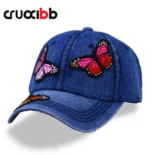 CRUOXIBB Женская Бейсболка с вышивкой бабочка джинсовая ковбойская кепки модная бейсболка Регулируемая Кепка s