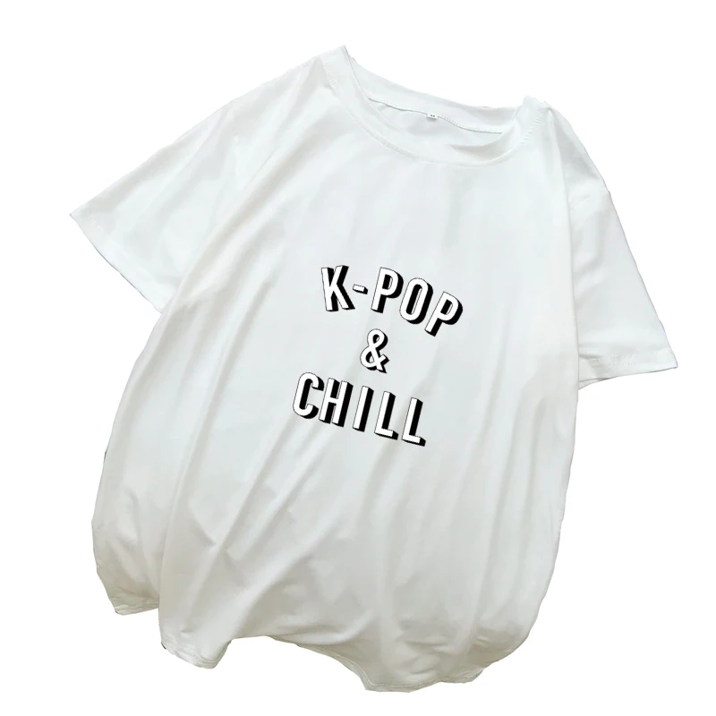 Kpop & Chill Letter Print T Shirts Women Summer Tee Shirt Femme Casual Losoe O-Neck Short Sleeve Harajuku Streetwear Female Tops (1)