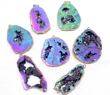 Natuursteen Titanium Kristal Druzy Quartz Quartz Geode steen Onregelmatige vorm hanger crystal for a sieraden necklace6pcs A31