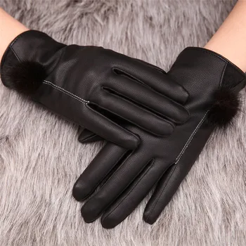 

Winter Women Touch Screen Gloves Female Leather Plus Velvet Thick Warm Driving Gloves Fashion Full Finger Leather Gloves D36