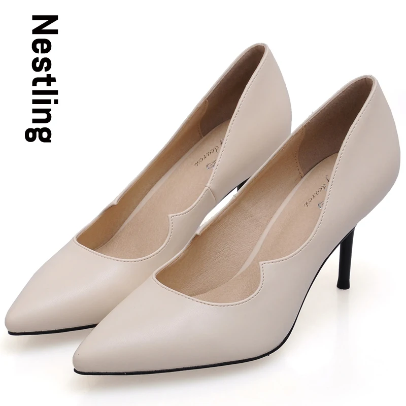 New 2016 Spring High Quality Leather Party Shoes Sexy Pointed Toe Thin High Heels font b