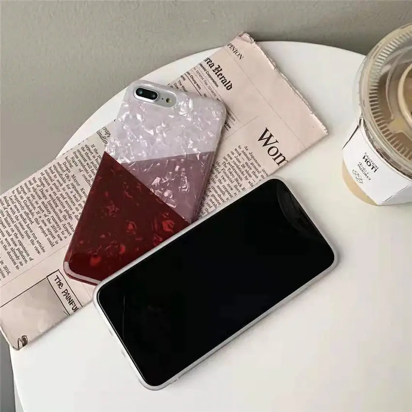 For iPhone XR XS MAX 8 7 6s Plus Back Phone Cases Full Cover Texture Triangle Geometric Splice Diamond Shell Pattern Fundas Capa