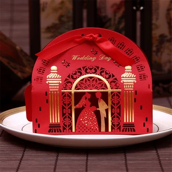 

100pcs/lot Classic Wedding Supplies Red Ribbon DIY Paper Candy Box Chinese Style Ornaments Guest Gift Holder for Guests Friends