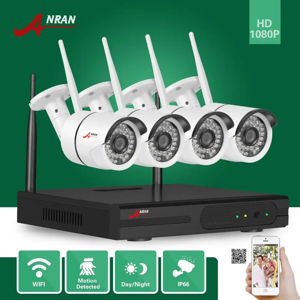 ANRAN IP66 1080P HD Wireless Network 36 IR Camera Home Surveillance System 2MP 4CH WIFI NVR CCTV