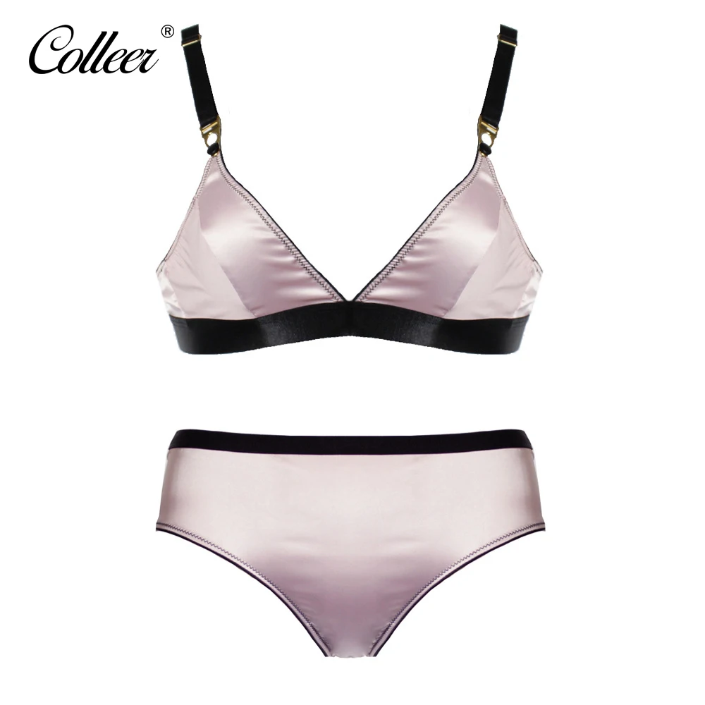 COLLEER New Women S Bras Set Ladies Wire Free Sequined Solid Unlined Adjusted Straps Intimate Lingerie
