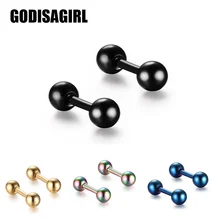 Серьги из титановой стали в стиле панк для мужчин и женщин, двухсторонние круглые серьги-гвоздики с болтом, Мужская Готическая штанга для пирсинга, черные серьги, мужские ювелирные изделия