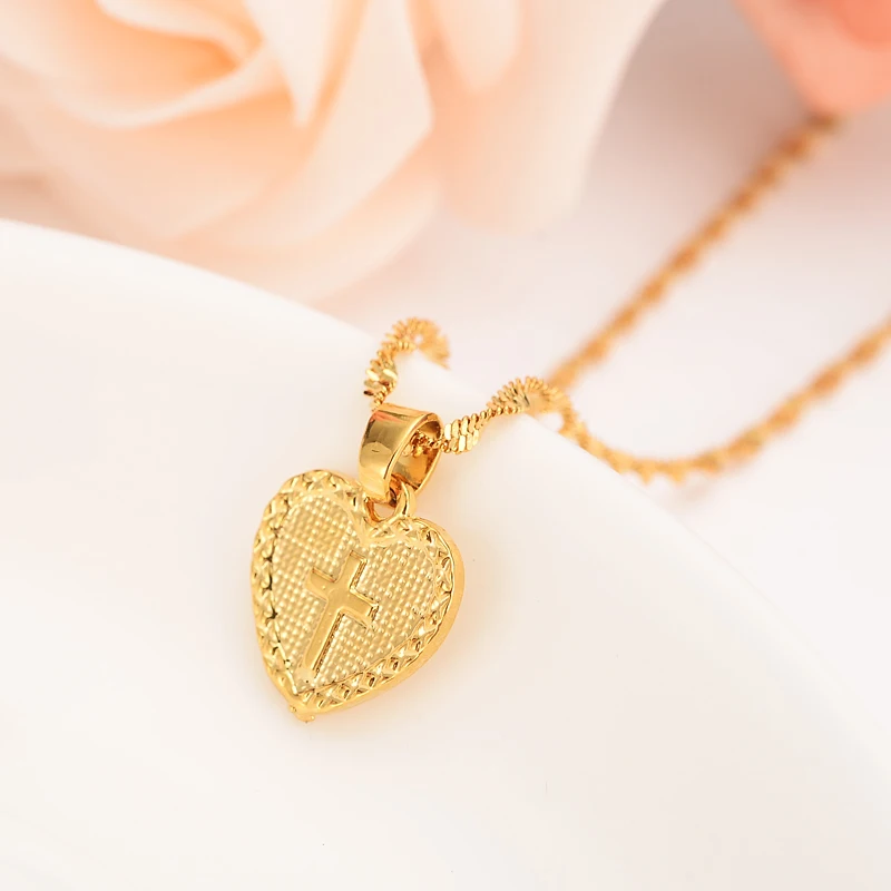 smallHeart cross Christian Pendant and Necklaces Romantic Jewelry Gold Color for Womens Wedding gift Girlfriend Wife jesus Gifts | Украшения